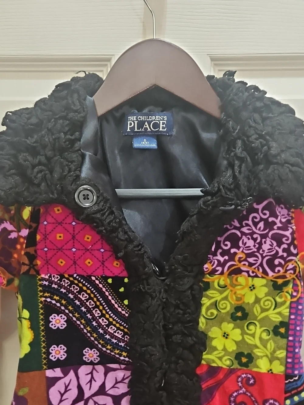The Childrens Place Patchwork Faux Fur Trim Girls Coat Sz Sm (5/6)